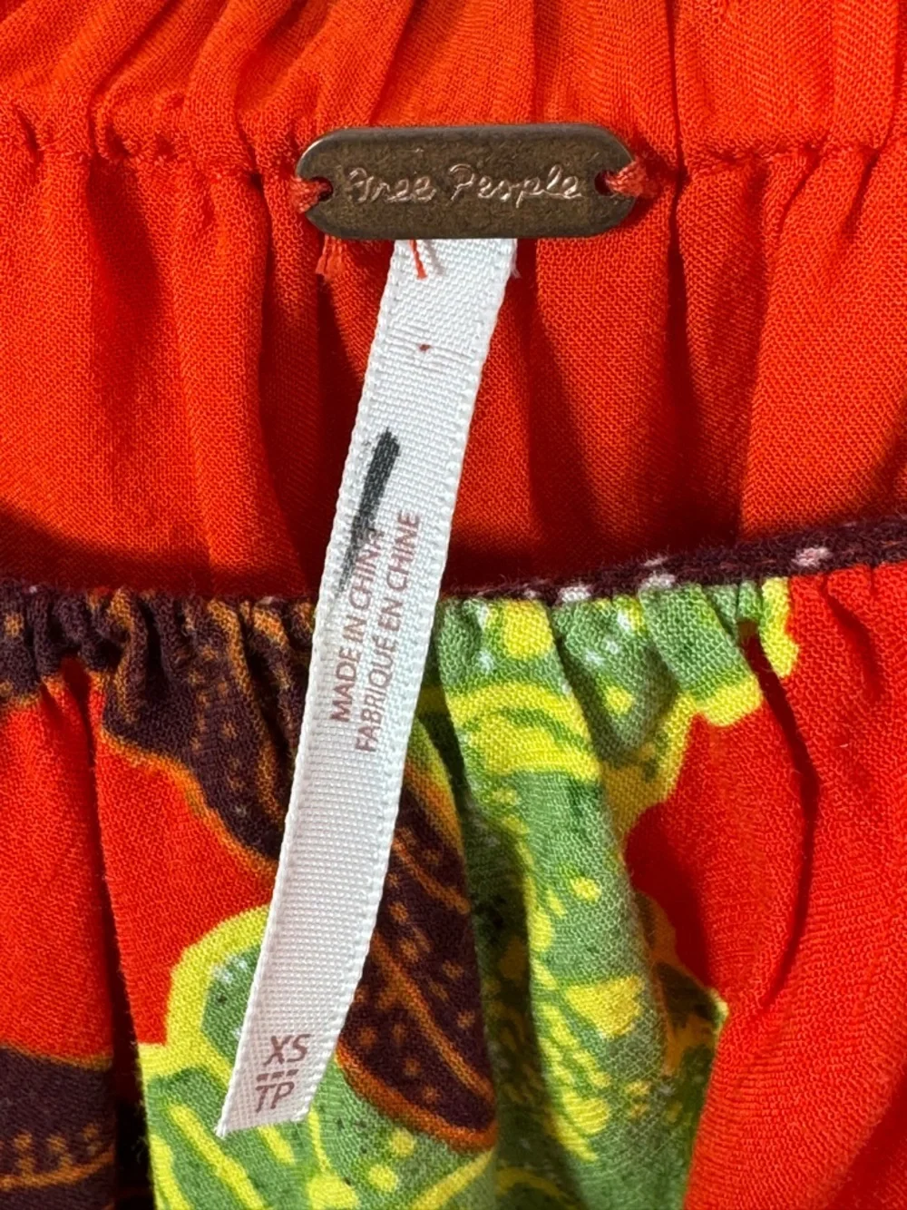 Free People Boho Tropical Flower‎ Print Off Shoulder Puff Sleeve Crop Top Red XS